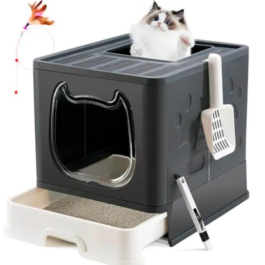 

Cat Litter Box with Lid Top Entry Kitten Litter Box with Controlled Access Covered Enclosed Cat Potty Odor Control for Small to