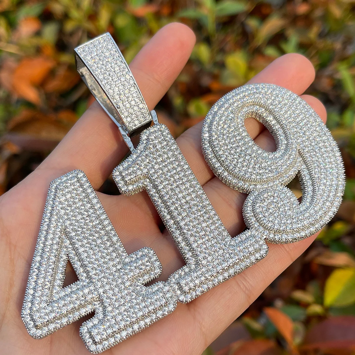 Bubble Letter Iced Out Pendant Custom Name Necklace for Men Prong Setting Two Layers White Gold Plated Hip Hop Jewelry