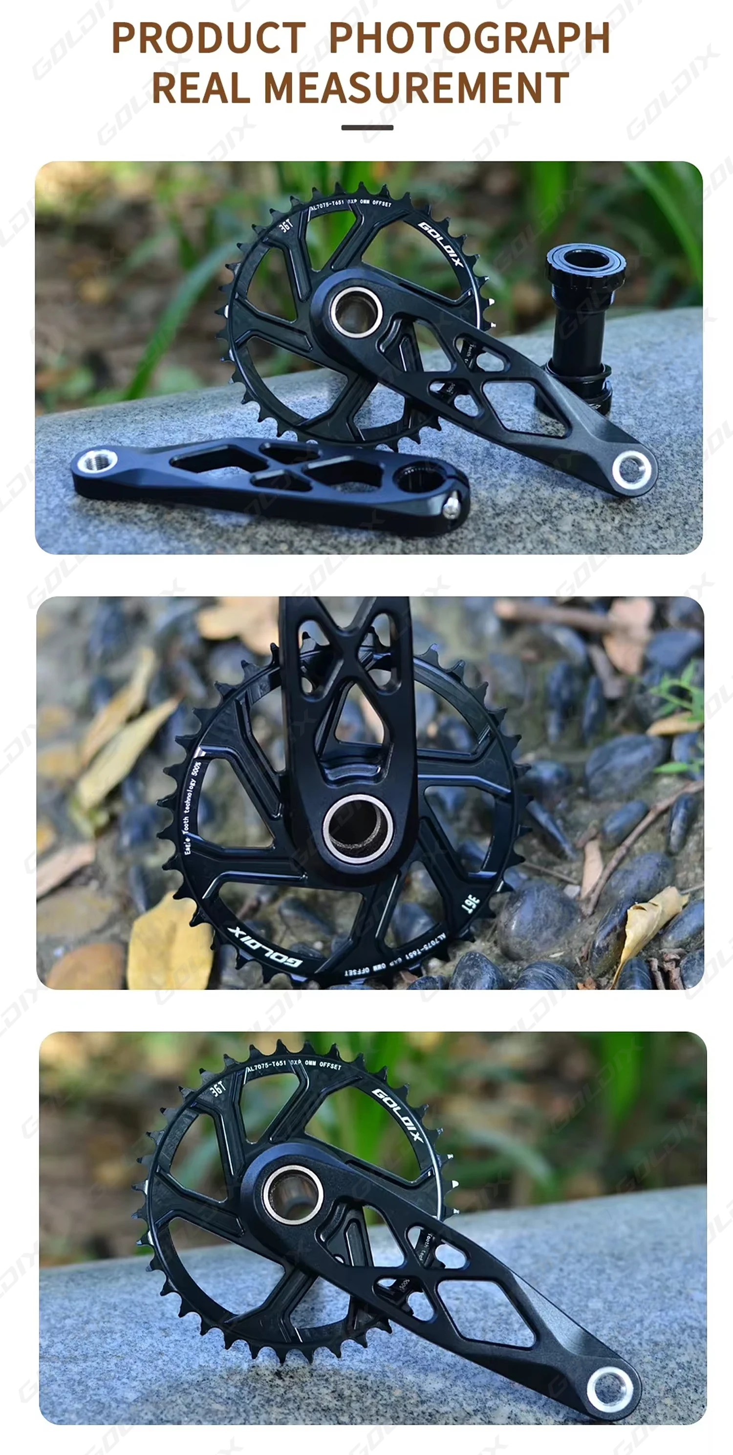 GOLDIX Hochfeste Fahrradkurbelgarnitur 165/170/175mm Geschmiedeter Legierungs-Kurbelarm 3-Bolzen-Direktmontage Schmal-Breit-Kettenblatt für MTB-Fahrrad – Detail 13