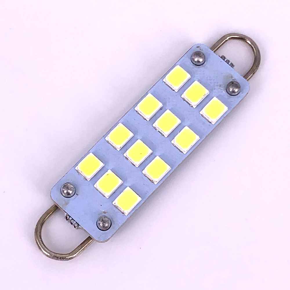 50PCS Car Interior Light Festoon Bulb Rigid Loop 44mm 12 SMD LED   2835 DC 12V Light For Door Lights Dome Light Bulbs White