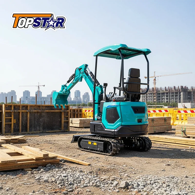 Multifunctional Mini Excavator 1.3 Ton Diesel-Powered Small Digger with Rake Attachment for Garden Leveling