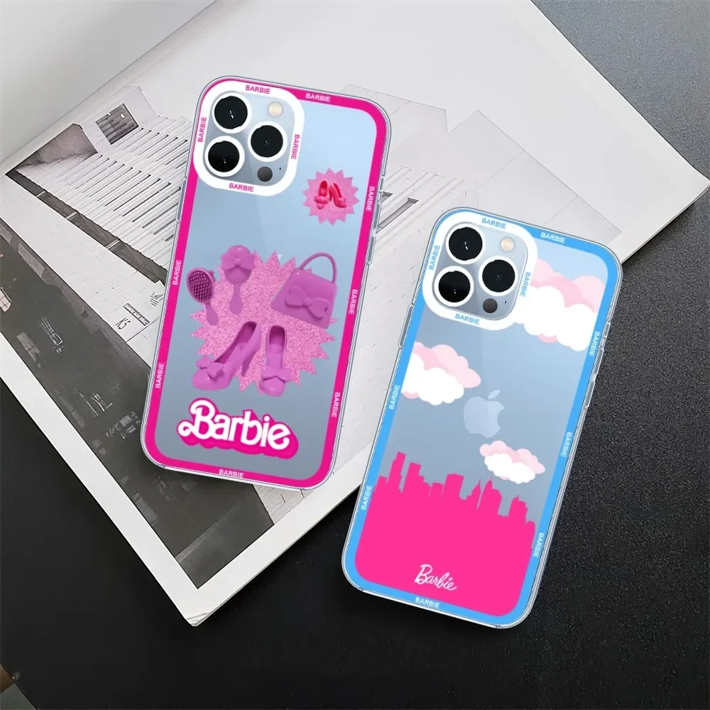 Fashion B-Barbies Doll Phone Case For iPhone 11 12 Mini 13 14 15 Pro Max Transparent Shell