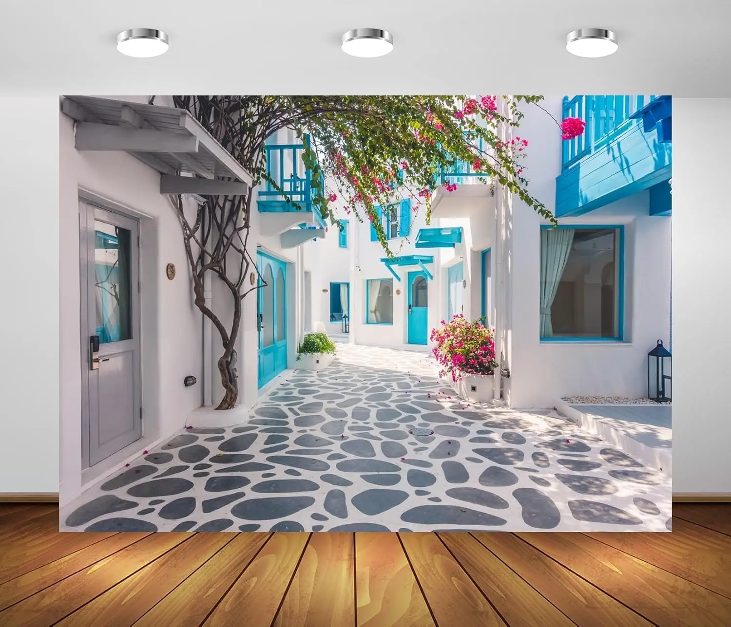 Greece Street Santorini Island White Houses Party Decor Birthday Wedding Scenery photo background photography backdrop studio