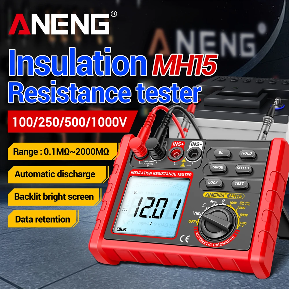 

ANENG MH15 Омметр Измеритель сопротивления изоляции 6000 отсчетов Цифровые тестеры резисторов Тест конденсатора Мегомметр Инструменты высокого напряжения