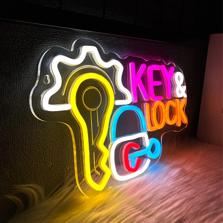 مفتاح وقفل علامة النيون لديكور الحائط، USB LED ضوء النيون للأعمال قفال متجر الأمن متجر تصفية السيارات تأجير المنزل