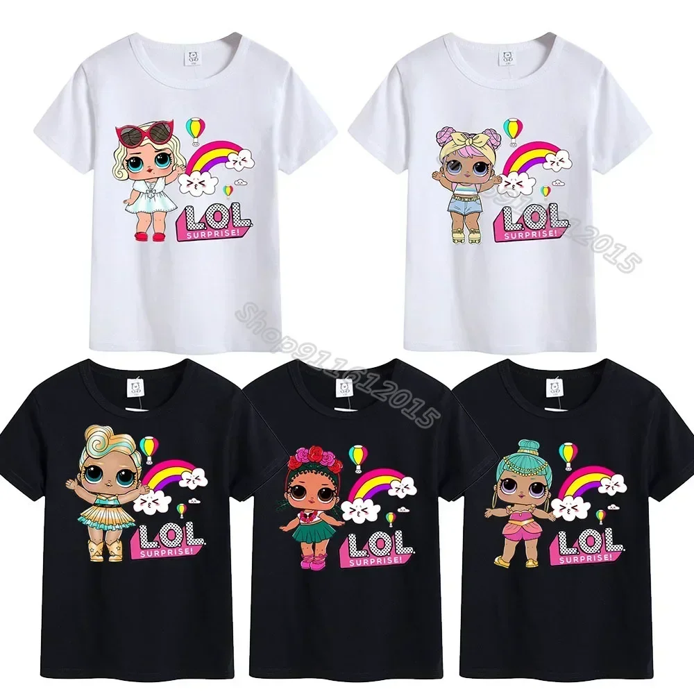 LOL Surprise Baby Girl Cotton T-Shirt Children Lol Doll Rainbow Clouds Summer Clothes Shirt Toddler Kid Cartoon Printed Tees