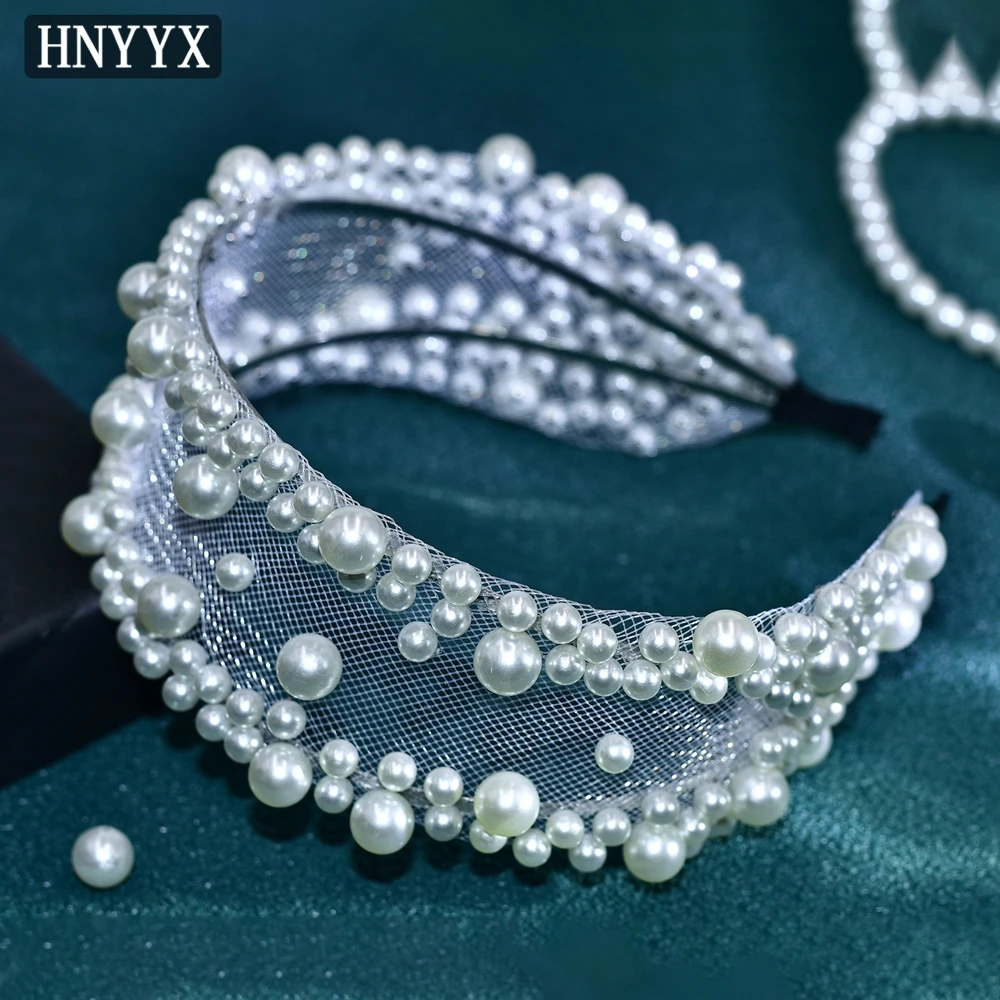 HNYYX Pearl Headband Wide Retro Hair Accessories Baroque Headwear Fashion Hair Piece Festival Hair Dress Party Hair Jewelry A67