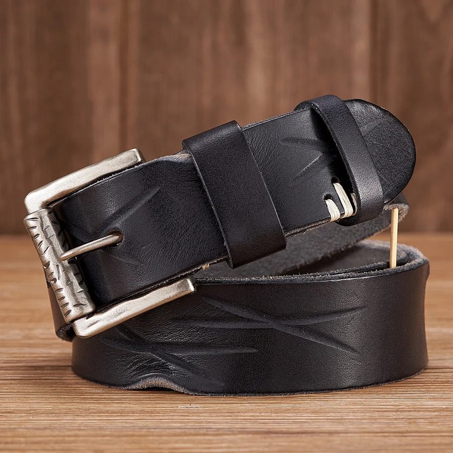 3.8CM Top Real Genuine Leather Belts For Men Do Old Rusty Pin Buckle Retro Vintage Male Cowboy Jeans Strap Ceinture Homme