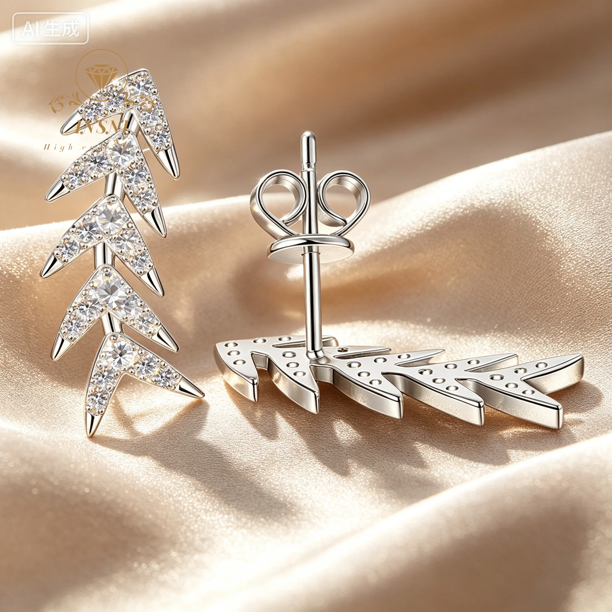S925 Sterling Silver Stud Earrings Fringed Arrow Fishing Bone Premium Earrings Body Moissanite Affordable Light Luxury Jewelry view 3