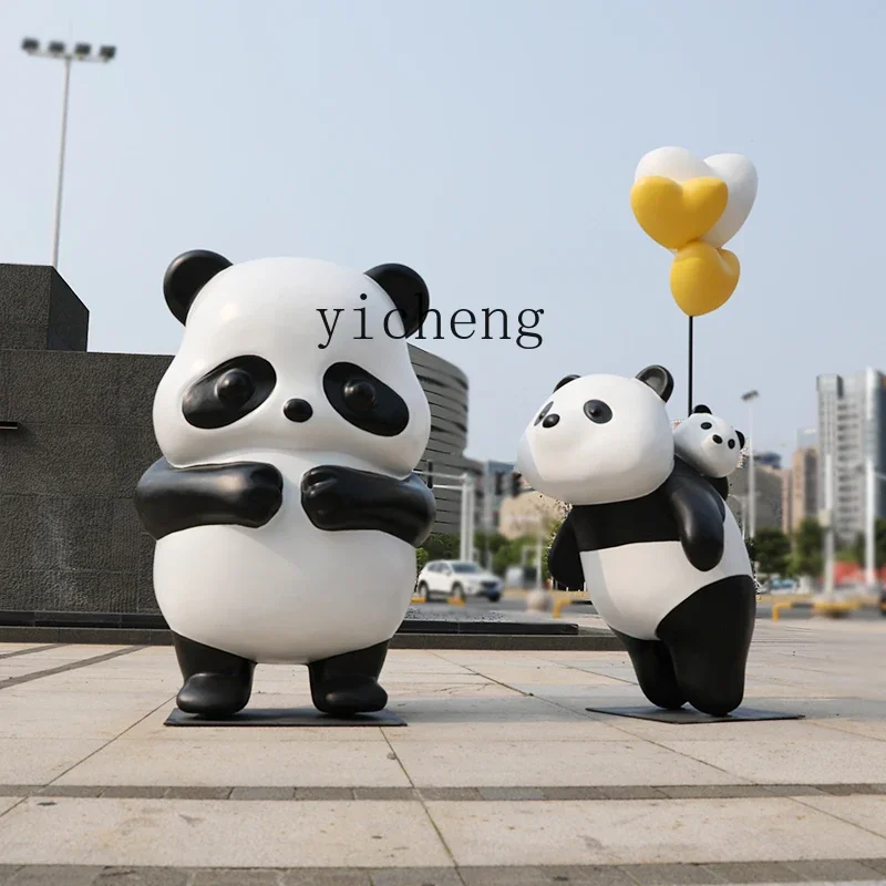 

ZC outdoor cartoon panda sculpture fiberglass ornament animal kindergarten shopping mall decoration