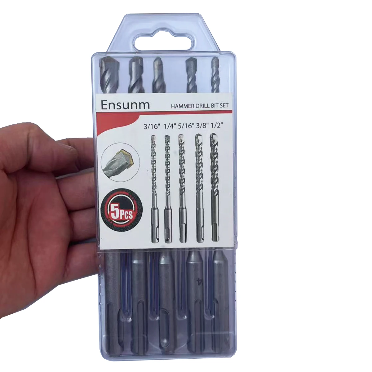 Ensunm 5Pcs SDS plus Double-groove hammer drill bit set for Concrete Stone Brick Marble Masonry Sizes 3/16