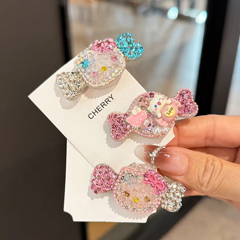 

Cute Hello Kitty Full Diamond Hairpin Female Hairpin Shattered Hair Sorting Clip Headpiece Edge Clip Girl's Ducks Clip
