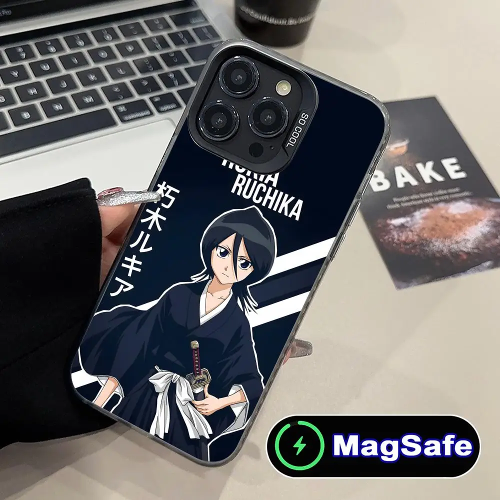 

Bleach Rukia Kuchiki Mobile Phone Case for iPhone 16 15 14 13 12 11 Pro Max Plus MagSafe Translucent Colour Printing Luxury