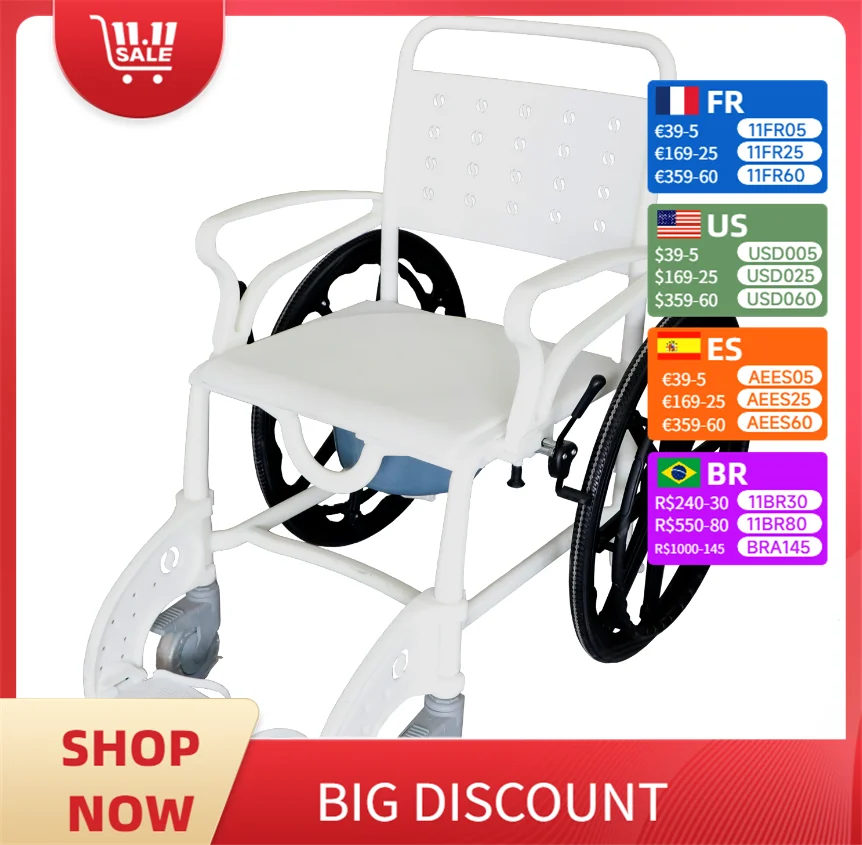 

Handicapped Medical Safety 3 in 1 Patent Plastic Portable Commode Wheelchair With Bucket