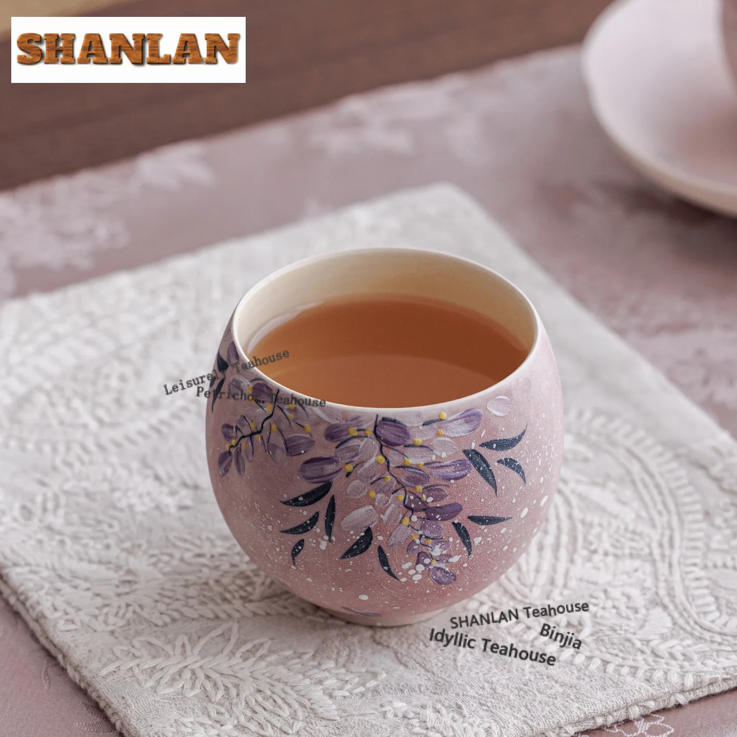 

Набор чайных чашек ручной работы из розового фарфора «Вистерия»: элегантные чайные чашки, чашки для дегустации чая, ароматизированные чашки, чашки «Цзяньцзянь», мастер-чашки, домашняя чайная посуда, подарок