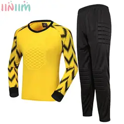 Kids Boys Soccer Goalkeeper Outfits Football Goalie Training Uniform Long Sleeve Protective Padded T-shirt with Pants Sportswear