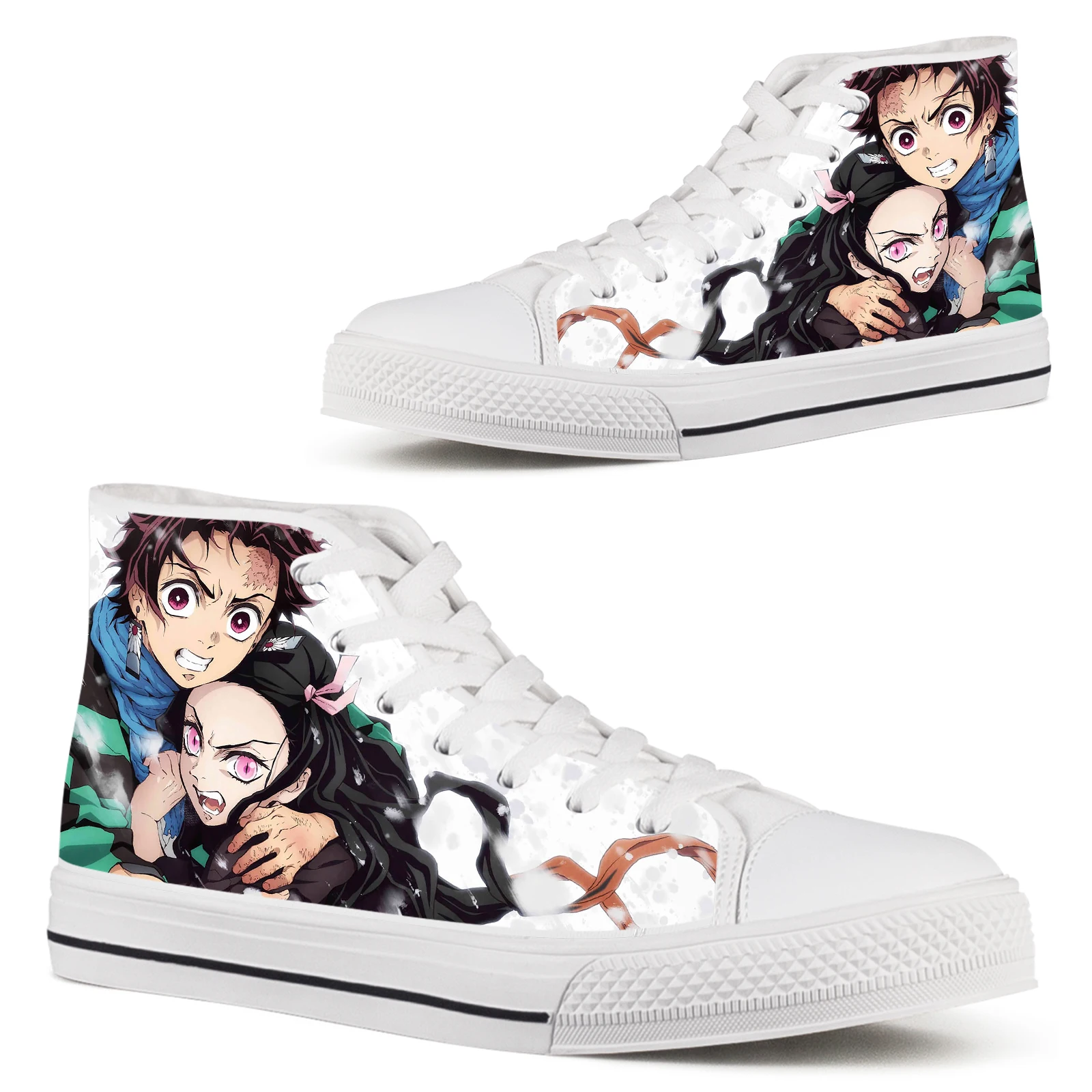 ELVISWORDS-Chaussures Montantes Astronomiques Blanches pour Femme, Anime Japonais, Design Demon Slayer, Chaussures Légères à Lacets, Chaussures en Toile Décontractées