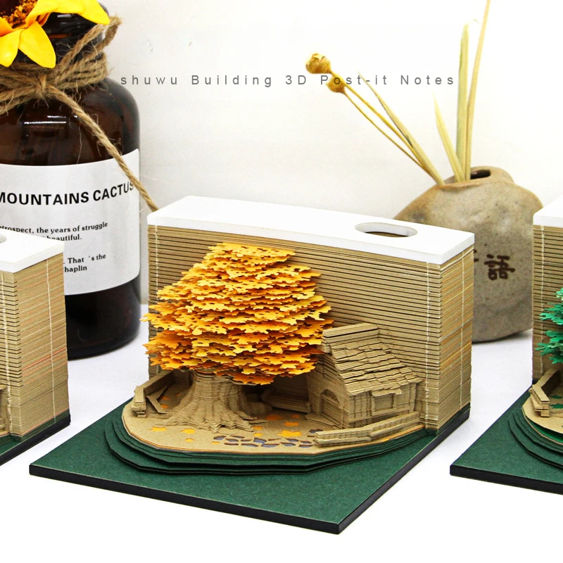 Hot Selling Creative 3D Memo Pads with Paper-cutting Tree House Design - Perfect Party & Holiday Decorations