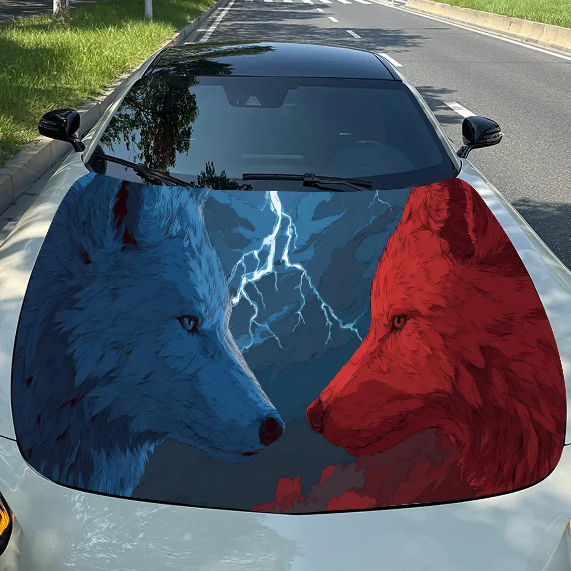 

Наклейка на автомобильную крышку с изображением молнии и волка, водонепроницаемая и самоклеящаяся наклейка на капот автомобиля, виниловые обертки для автомобиля, крутая внешняя наклейка автомобиля,