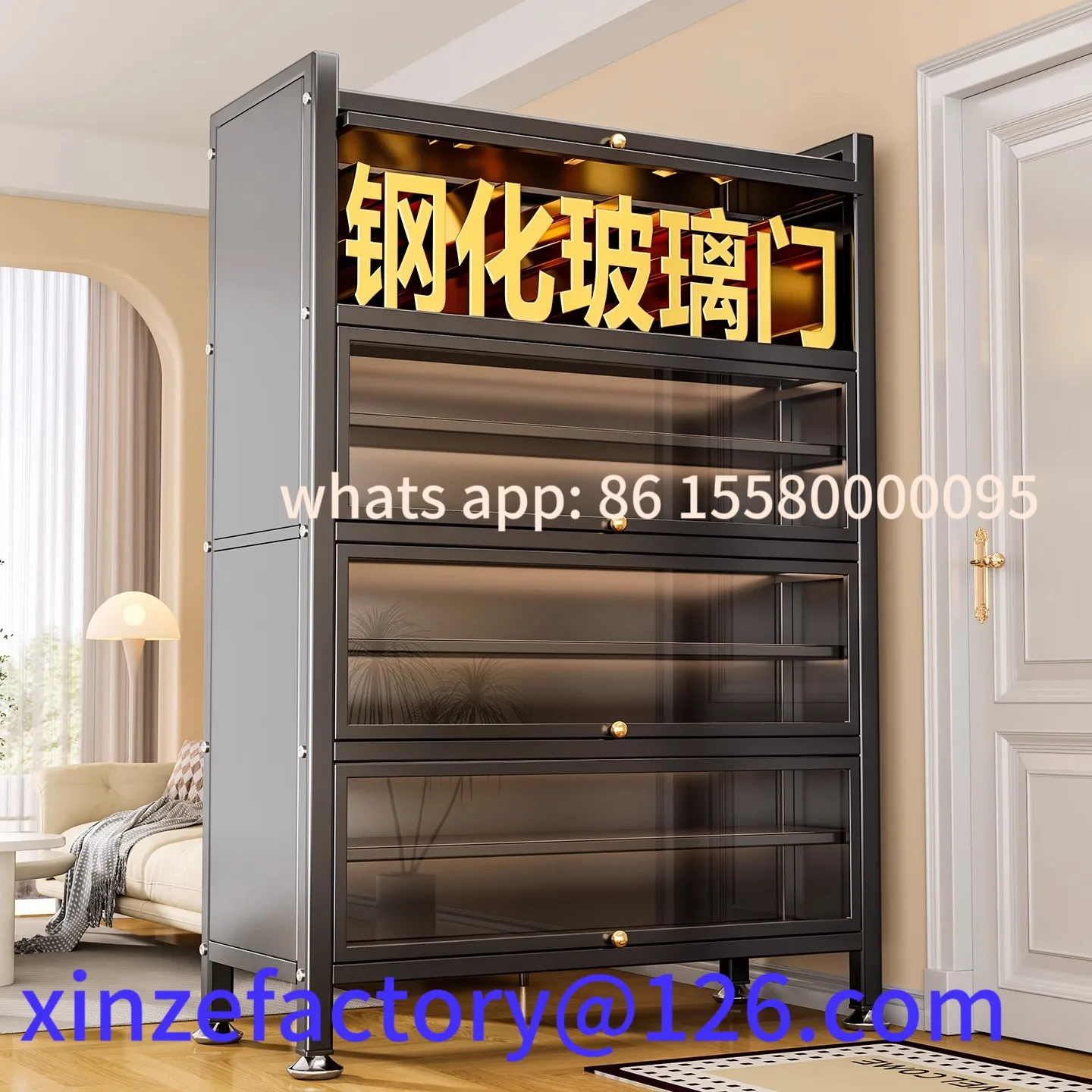 

Customizable Steel Glass Door Dustproof Metal Shoe Rack