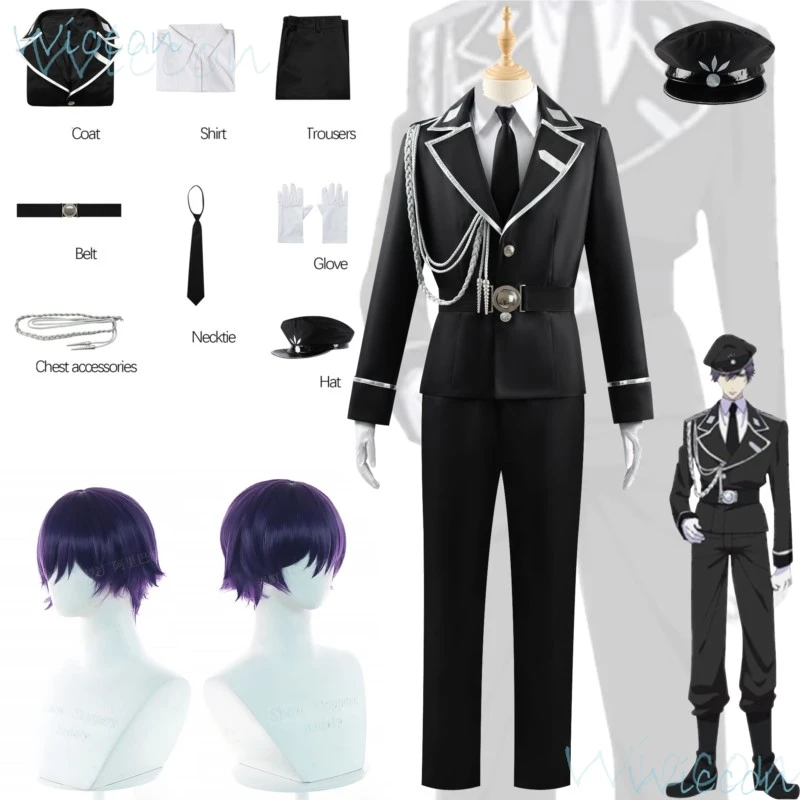 Anime Myojin Aki Cosplay Sweet Punishment Pet Cool Handsome Costume Warden Guard Black Uniform Wig Hat Suit Party Outfit for Men