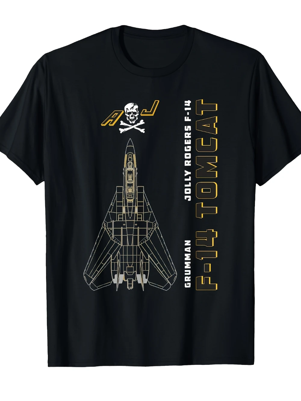 Men's F-14 Tomcat Jolly Rogers VFA-103 Jet Graphic T-Shirt 100% Breathable Aviation Tee with Golden Fighter Jet Design