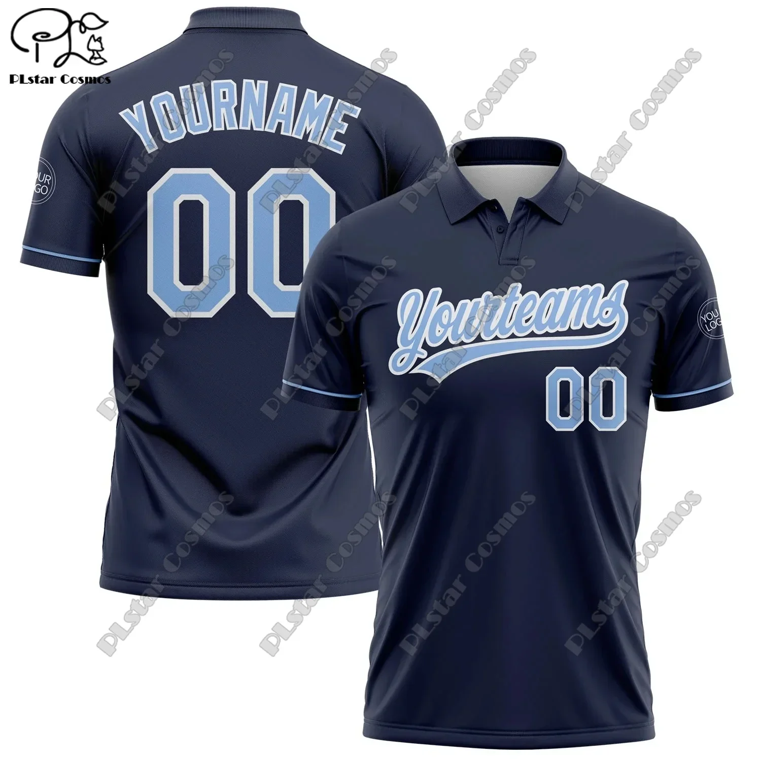 

New customized personalized 3D printed dark blue Polo men's and women's casual team sports series golf POLO shirts