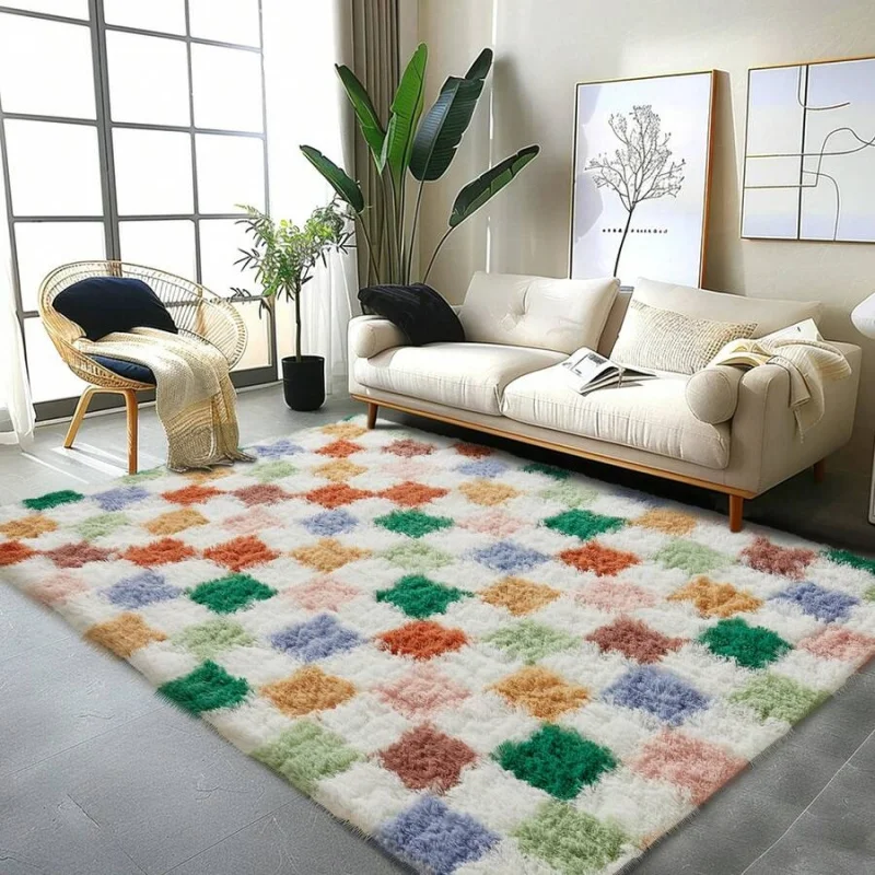 Multicolor Contrast Combination Colorful Modern Shag Rug Washable Non-Slip Large Area Rug