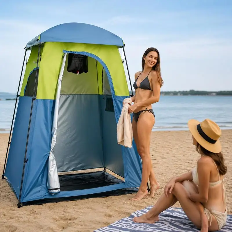 Tente de douche de camping, 1 pièce, tente de privacité portable, cabine de change avec sac de douche, piquets de sol, cordes, sac de transport et poteaux de support, tissu Oxford 150D avec revêtement argenté, pour le camping, la pêche