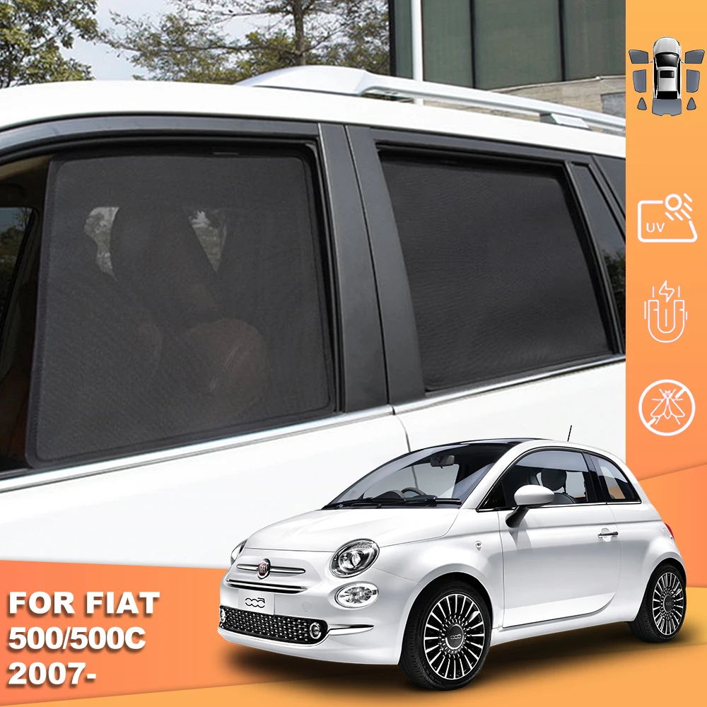 

For Fiat 500 500E 500S 2007-2024 Magnetic Car Sunshade Shield Front Windshield Curtain Rear Side Baby Window Sun Shade Visor