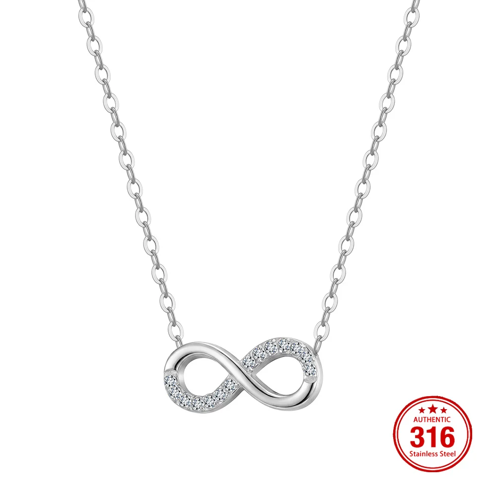 KISS MANDY Stainless Steel18K Gold Plated Infinity Love Pendant Necklace Zircon for Women Fashion Jewelry Accessories HTKN04