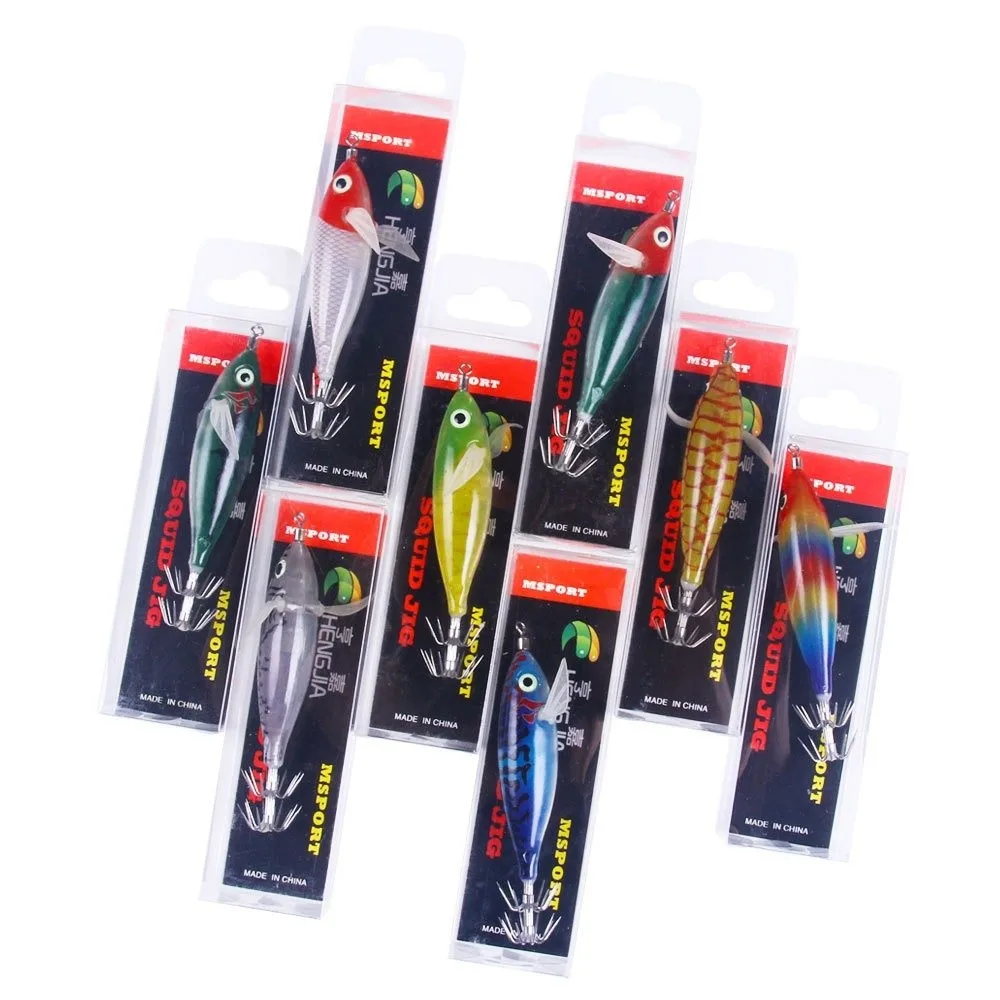 8pcs Egi 8CM Squid Jig Hook 6G Weight Luminous Octopus Egi Bait Horizontal Webfoot Cuttlefish Fishing Lure For Squid Fishing