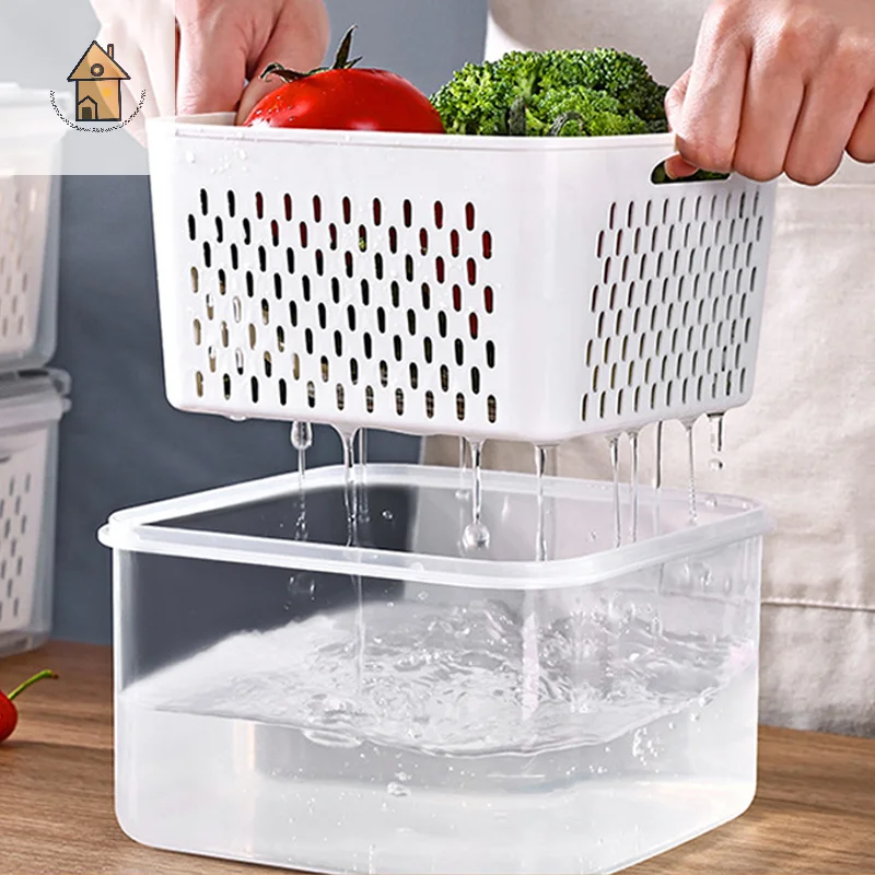 

Refrigerator Storage Box Fridge Organizer Fresh Vegetable Fruit Boxes Drain Basket Storage Containers Pantry Kitchen Organizer
