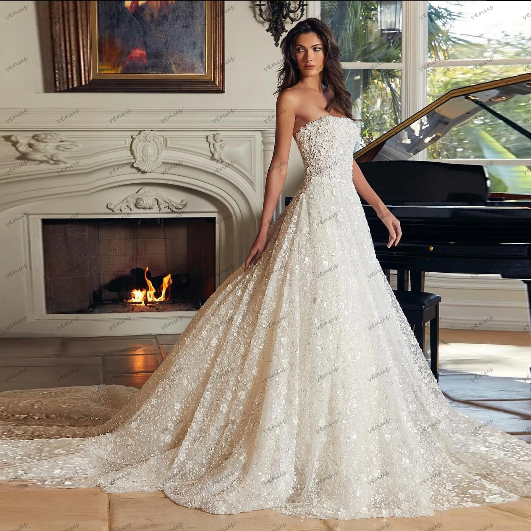 

Gorgeous Wedding Dresses A Line Bridal Gowns Lace Appliques Strapless Backless Robes Luxury Vestidos De Novia Customized 2025