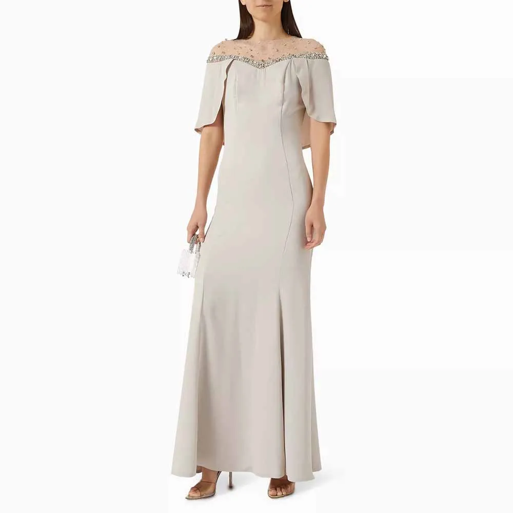 فساتين سهرة فاخرة 2025 جيرسي غمد/عمود فستان المشاهير رقبة دائرية أحجار الراين/كريستال كم كاب Ruched فساتين لحضور الحفلات الموسيقية ميدي #1