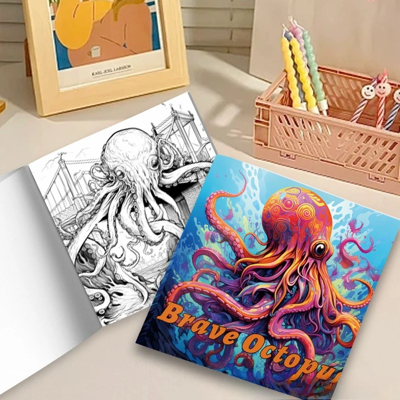 Brave Octopus Coloring Book Psychedelic Ocean Sea Creature Stress Relief Drawing Book