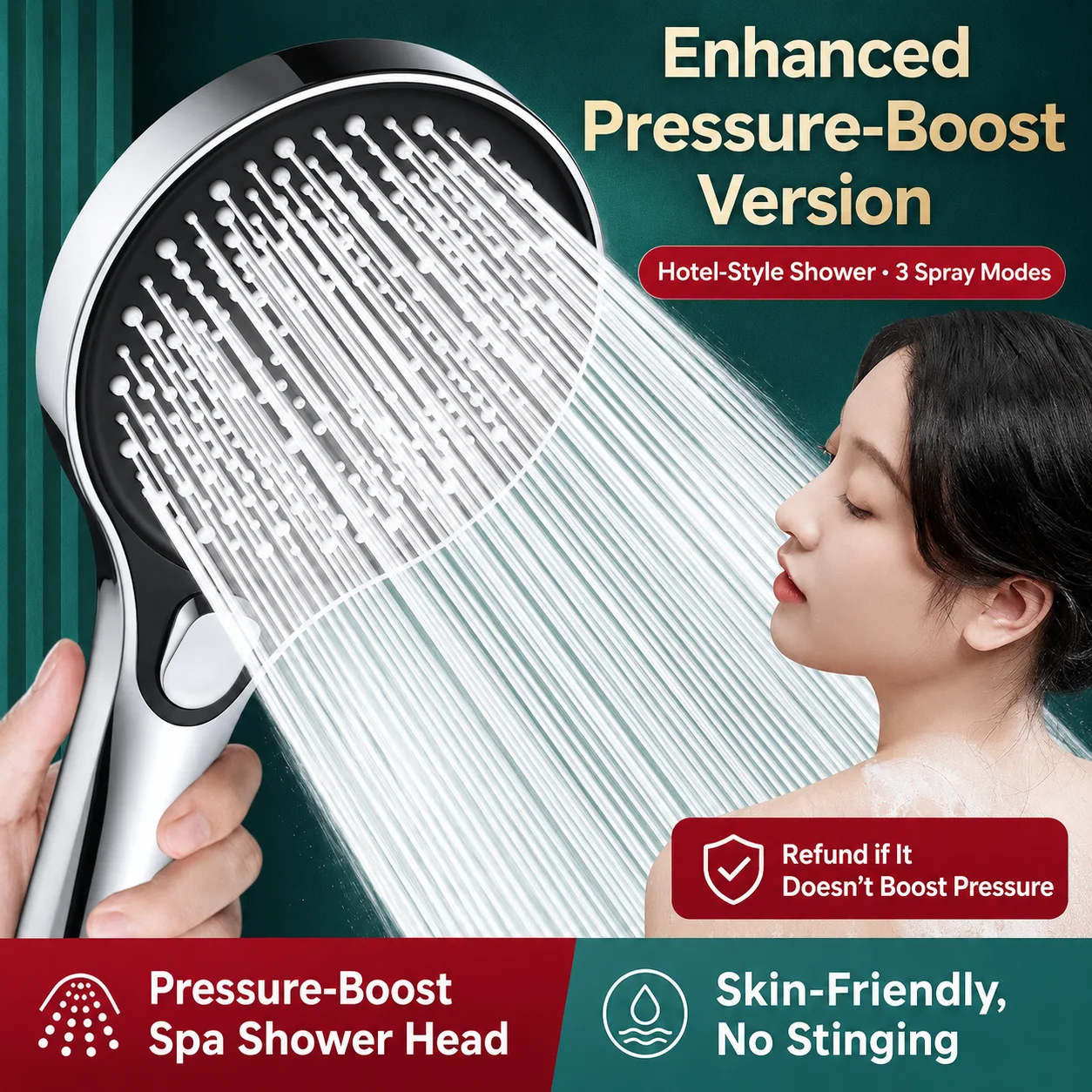 High Pressure Shower Head German Design Rainfall Handheld Showerhead Water Saving One-Key Stop Spray Bathroom Accessories