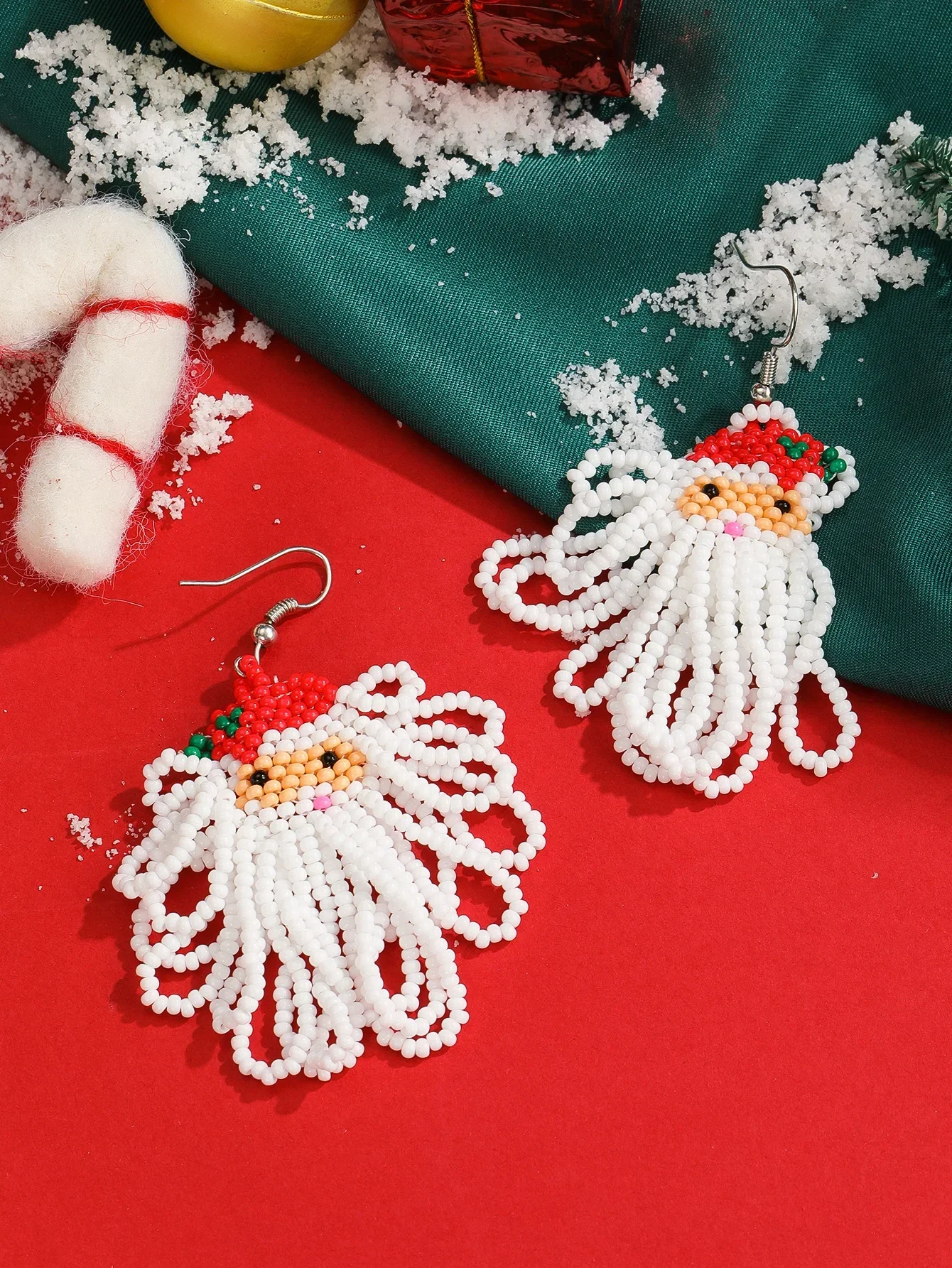 Beaded earrings Tassel Female Hand knitting Santa Claus Easy Design Originality Bohemia Alloy Tide Rice bead earrings