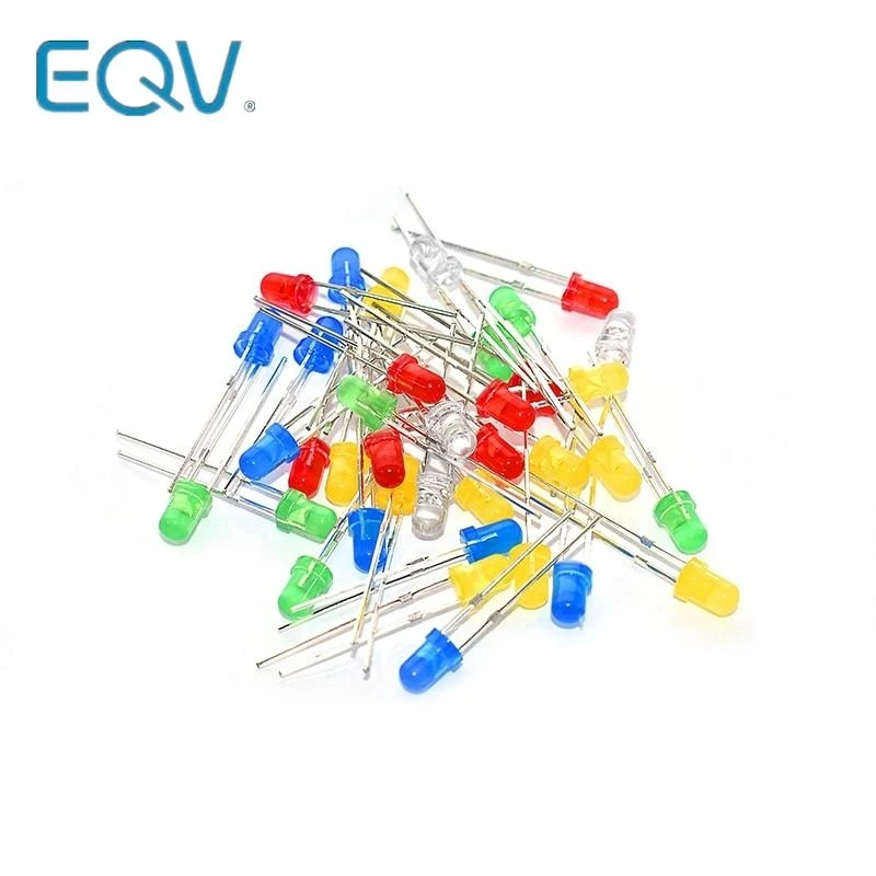 100PC/Lot  3mm LED Diode Light Assorted Kit Green Blue White Yellow Red COMPONENT DIY kit