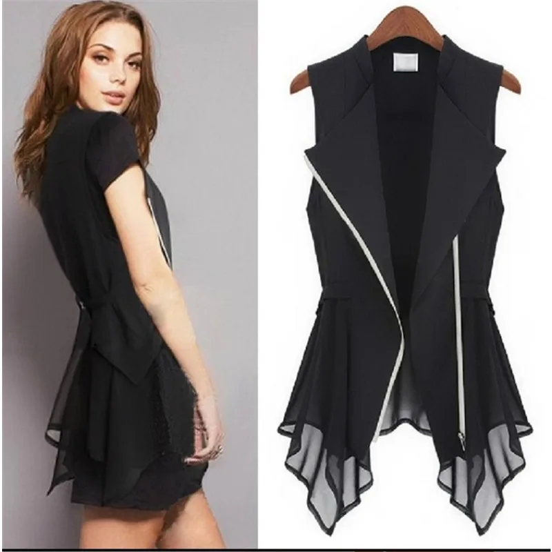 

Европейский и американский новый женский шифоновый жилет, весенняя женская одежда, тонкая куртка, жилет среднего и длинного жилета без рукавов, повседневный