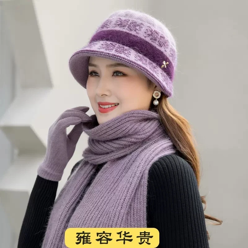 Women's Hat and scarf Gloves set three Pieces for Women Winter Kitted Wool hats for Girls Thick Warm Pom Hat scarf Glove Set