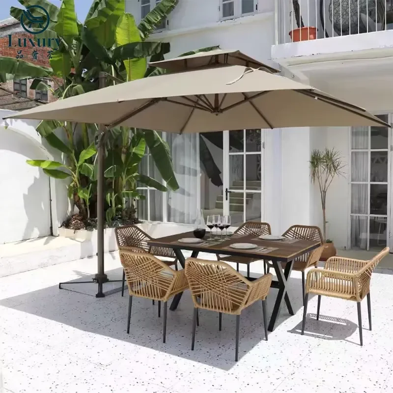 Modern Metal Aluminum Frame Rattan Garden Table and Chair Set with Comfortable Design for Hotel & Villa Outdoor Dining Use