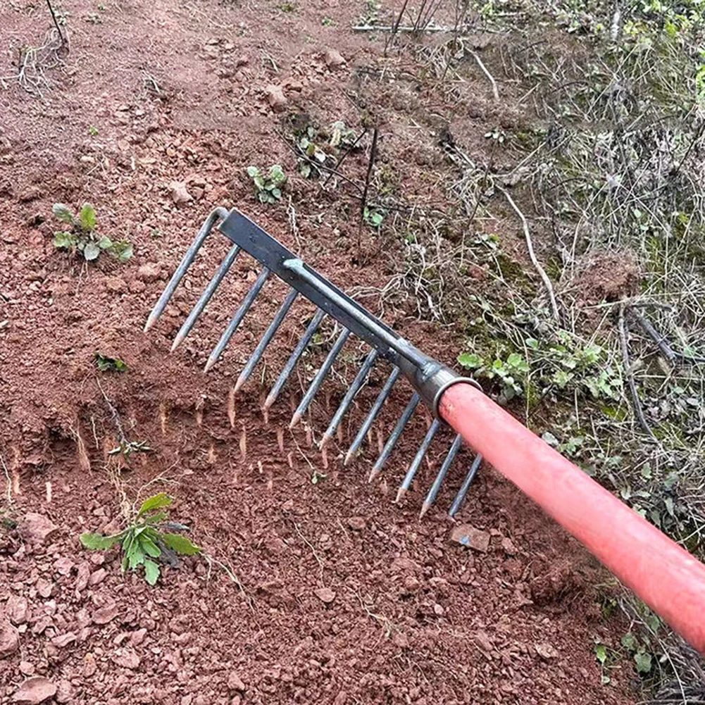 

High Carbon Steel Nail Rake Multifunctional 4/7/9/12 Teeth Gardening Weeding Rake Labour-Saving Dethatching Rake Garden Tool