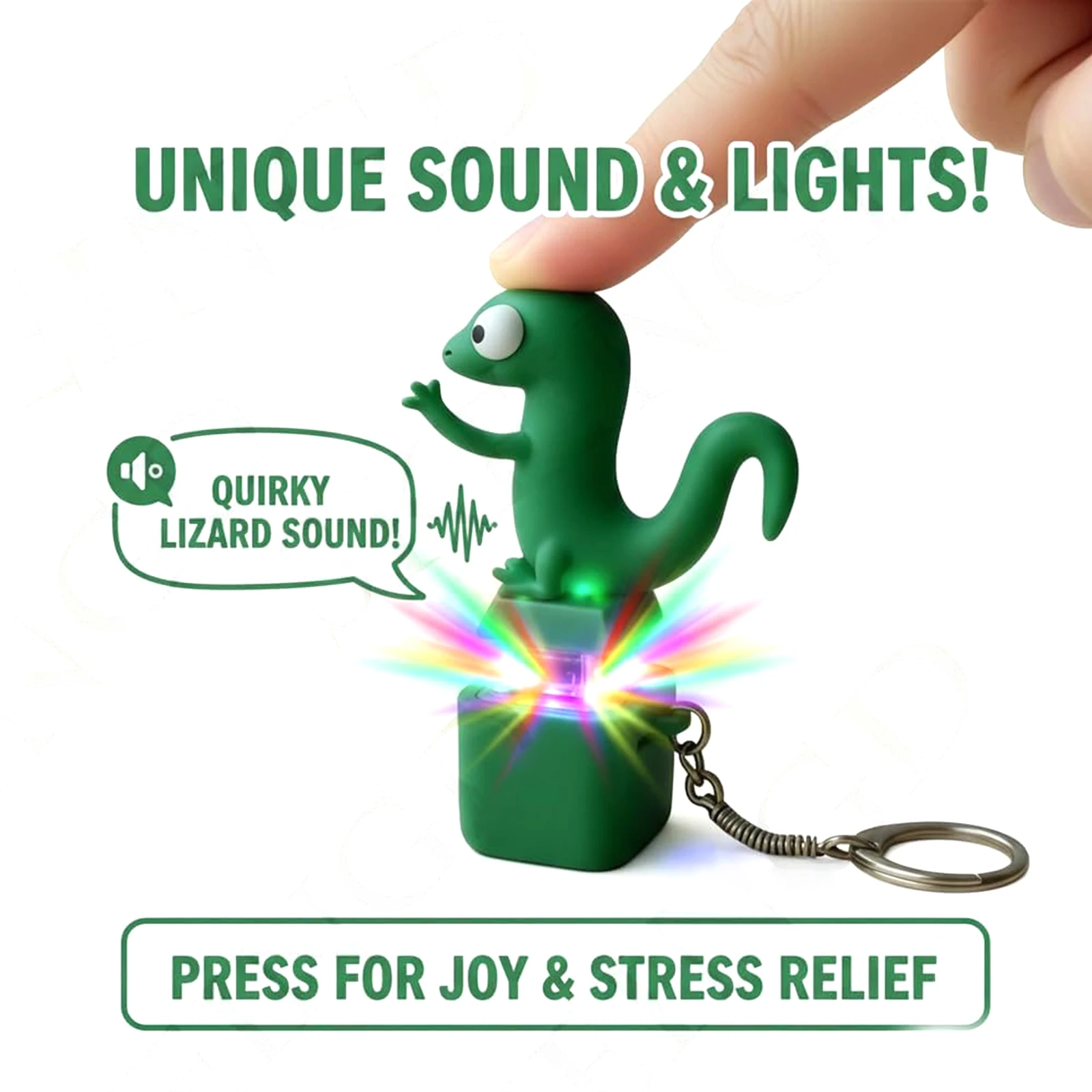 Funny Lizard Button Sound Keychain with LED Light Rechargeable Lizards Keychain Portable Stress Relief Fidget Toy for Adult Kids