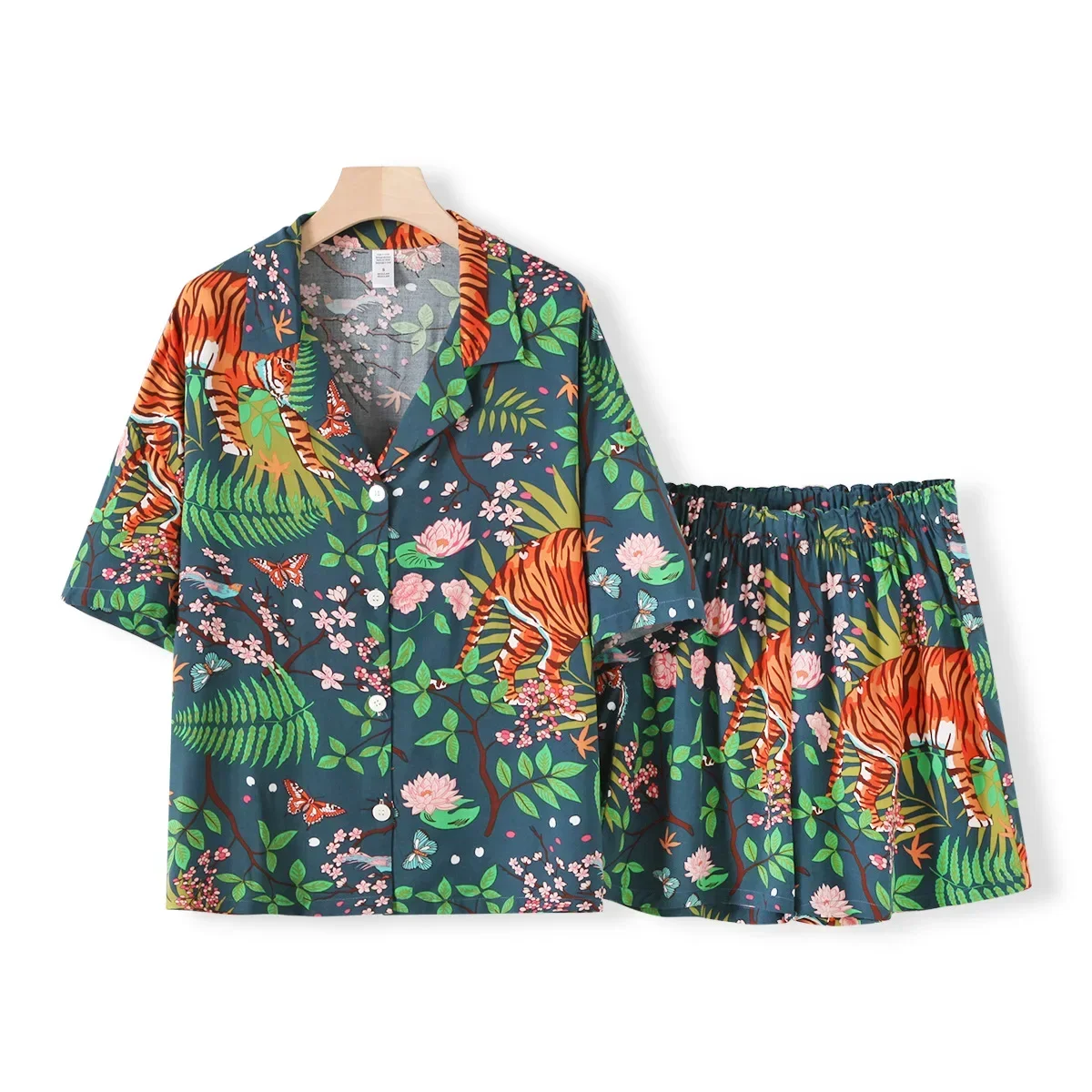 Tiger Animals Print Cotton Pajamas for Women Comfortable Sleepwear Ladies Pajamas Suit for Spring and Summer Ladies Homewear image 4
