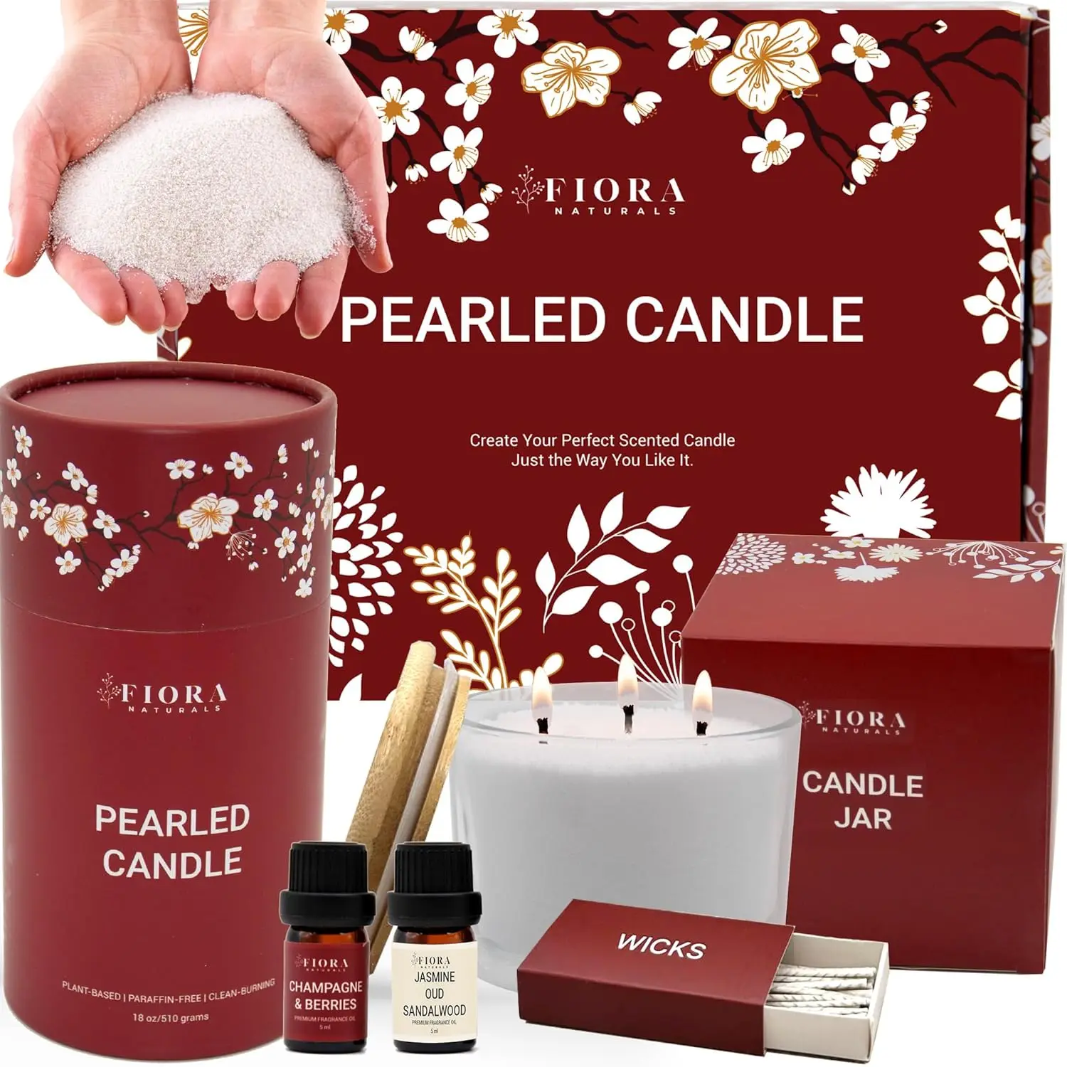 

Набор для изготовления свечей своими руками с жемчужными бусинами, песчаным воском на 18 унций, 30 фитиль, ароматическими маслами и стеклянной банкой — без дыма, с ожогой до 120 часов