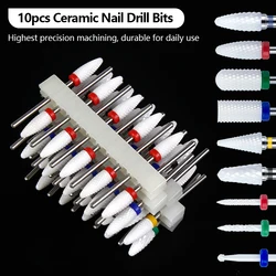 10pcs Ceramic Nail Drill Bits Set Milling Cutter for Electric Manicure Bit Flame Corn Files Pedicure Machine Polish Accesoires