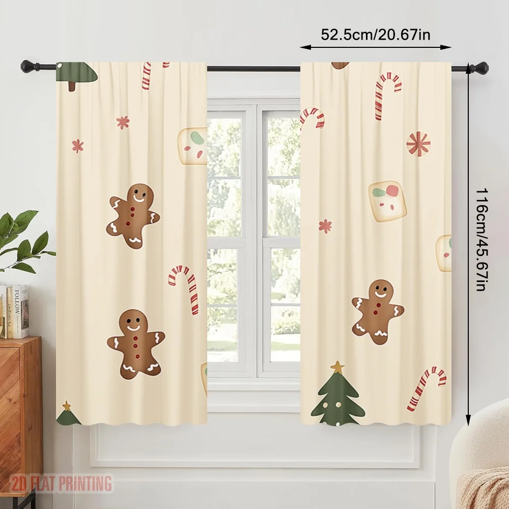 2pcs,2D plane printing Popular Curtains Christmas Candy Tree (2) Polyester Easy Install (without rod) Festive for Kitchen,