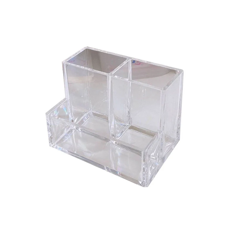 Ins Style Transparent Acrylic Square Three Grid Pen Holder Storage Rack Large Capacity Desk Pencil Rack School Office Stationery