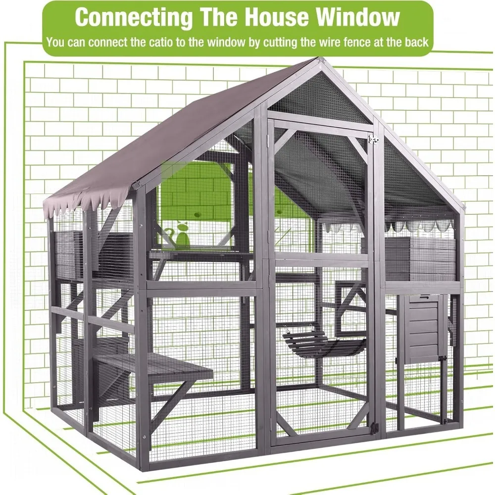 Cat House Outdoor Catio Extra Large Cat Enclosures with Waterproof Cover,Perfect for Cats Playpen